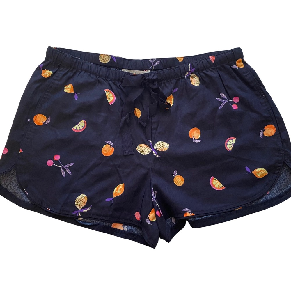 LOFT Sleep Pajama Shorts Women Small Petite Black Fruit Print Citrus Summer